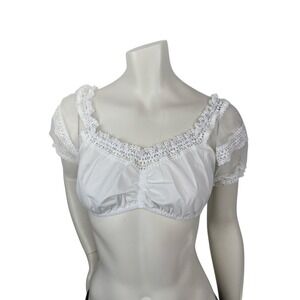 Milkmaid White Lace Crop Top Puffy Shoulders Size XSmall Cottagecore Hippycore
